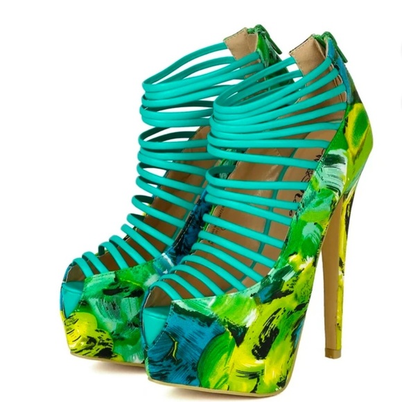 Wild Rose Shoes - 🟣 Wild Rose Women Leatherette Strappy Peep Toe Multi Color Platform Pump Size 9